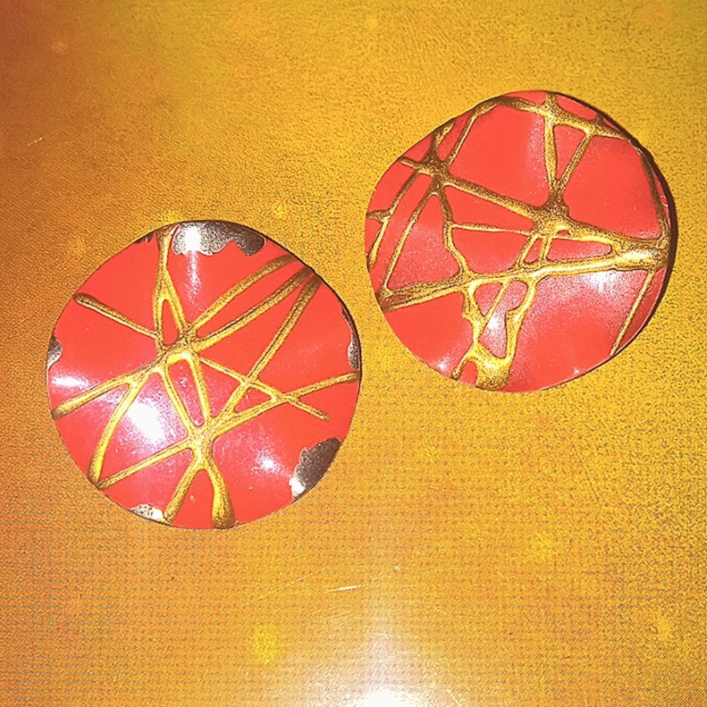 Vintage orange and gold pierced earrings 1980s